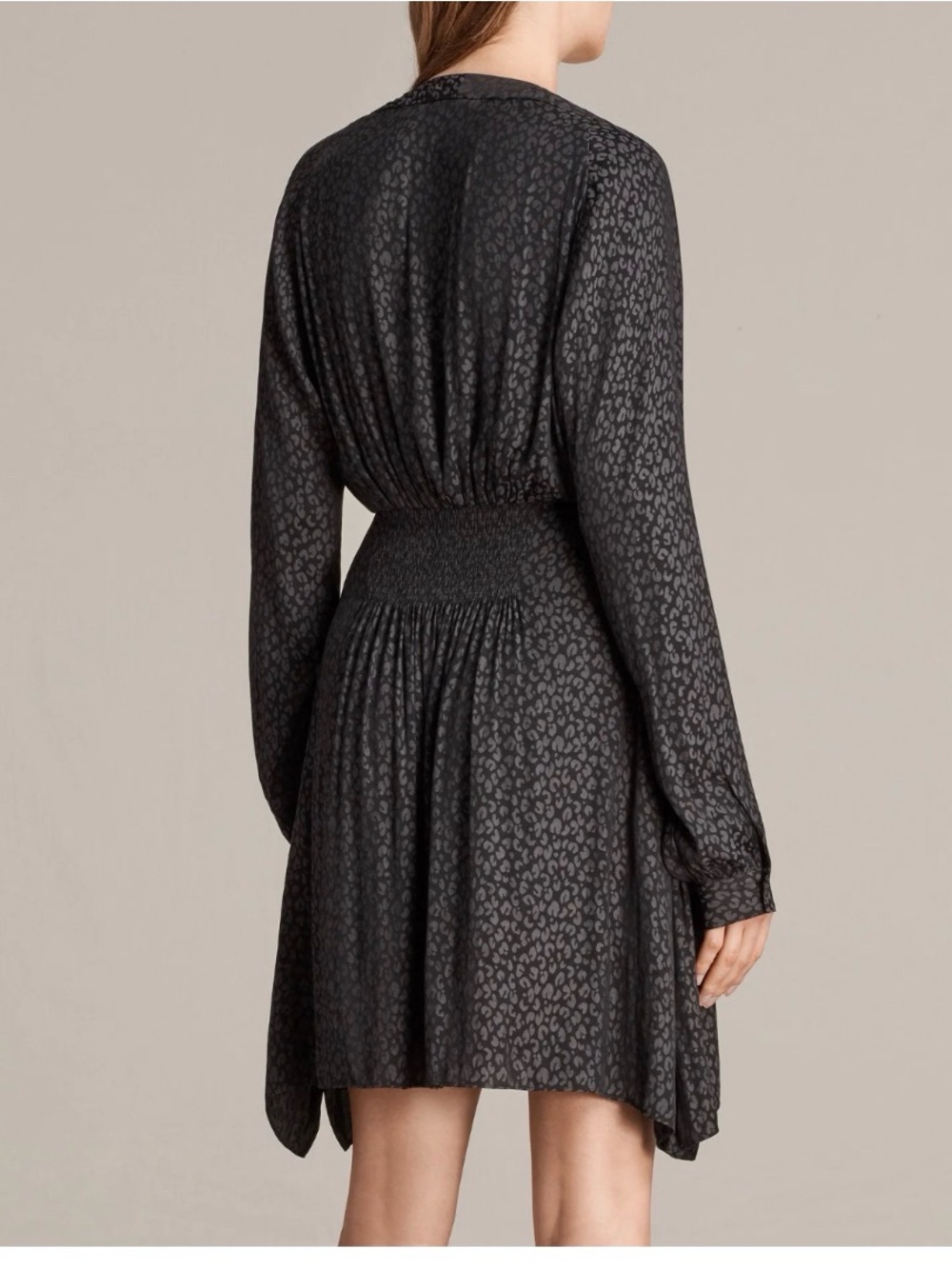AllSaints Nichola Leopard Textured V‑Neck High-Low Mini Dress Small - Picture 4 of 14